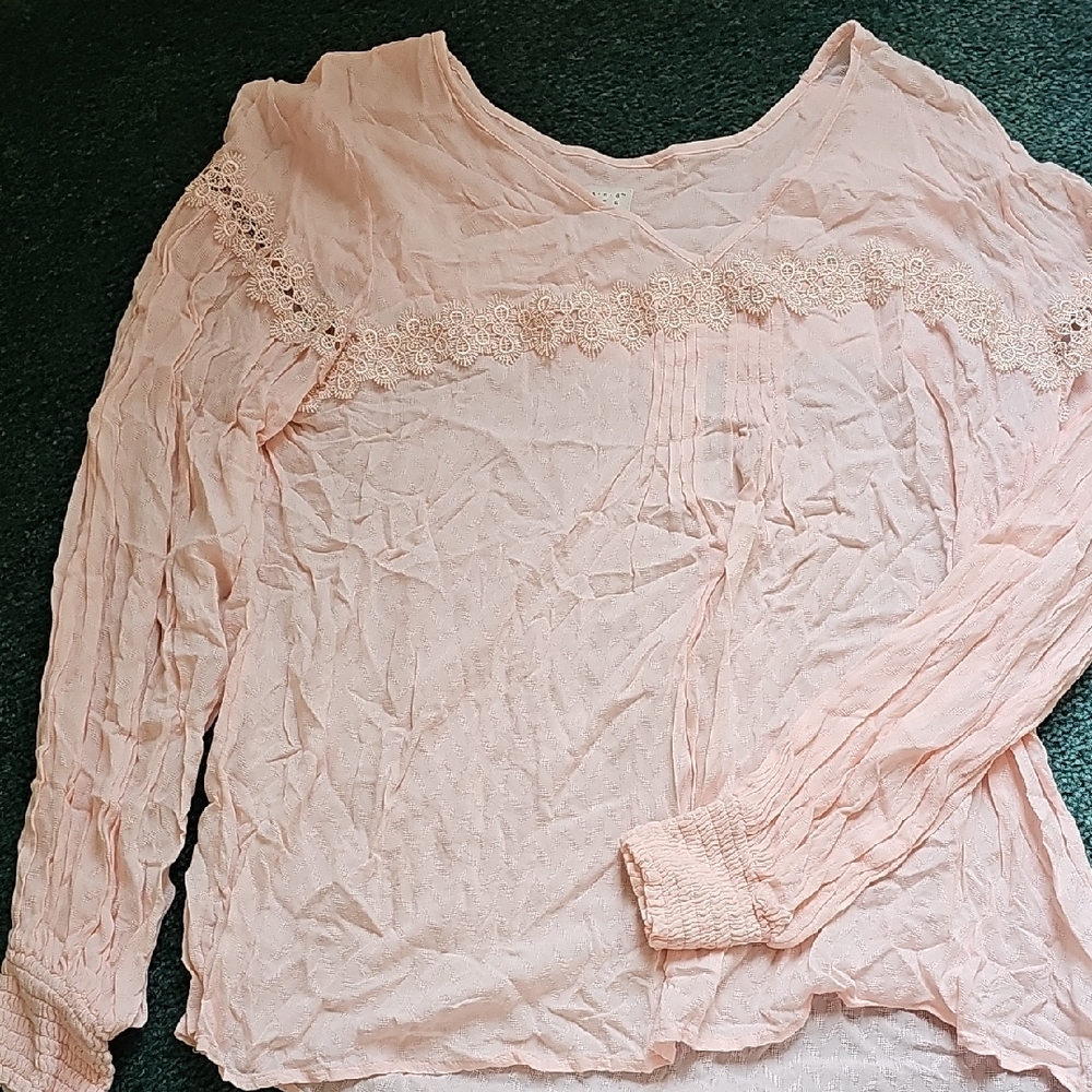 Chic Blush Lace Detail Blouse